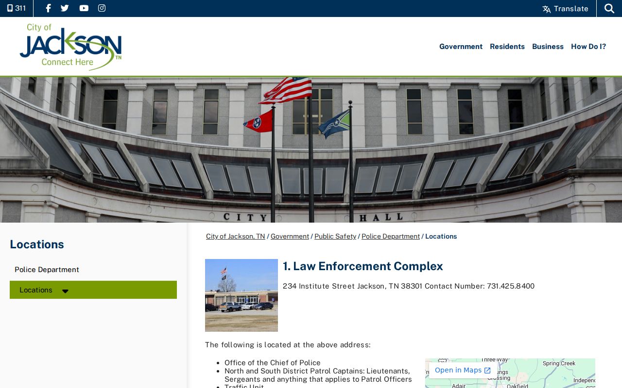 Jackson Police Law Enforcement Complex location page