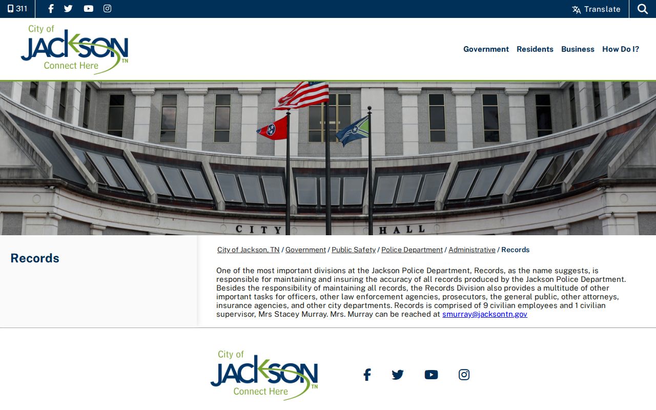 Jackson Police Central Records official webpage