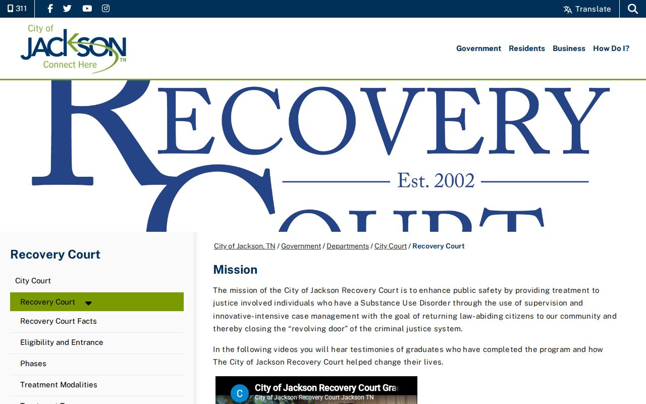 Jackson Recovery Court official program page