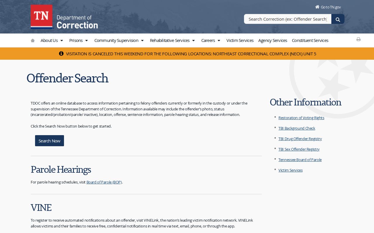 Madison County criminal supervision lookup guidance from TDOC