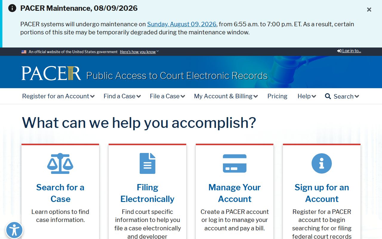 Medon criminal court records through the federal PACER service